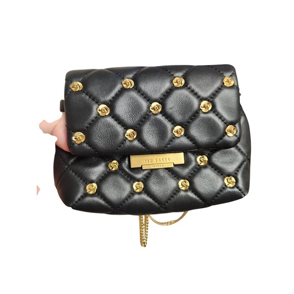 Ted Baker Black Quilted Sheep Leather‎ Handbag with Gold Stud Embellishments